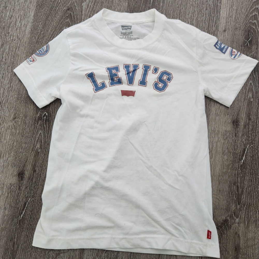 Levis Kids White Graphic T-Shirt Short Sleeve Logo California Bear Size S 8-10